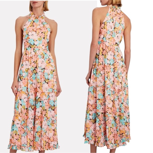 SAYLOR Missie Floral Midi Maxi Dress in Retro Floral Metallic Size Large Spring - Picture 3 of 13